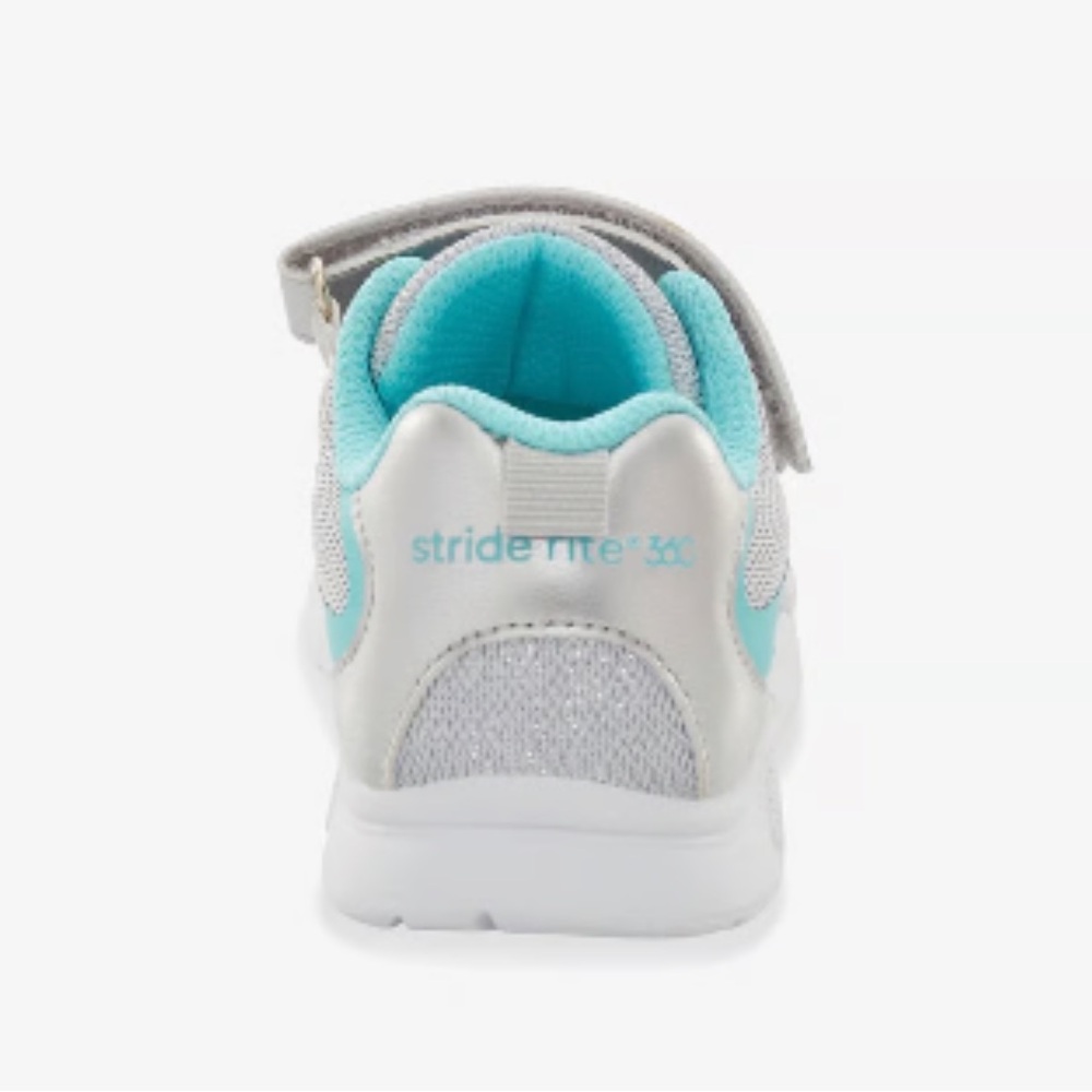 Stride Rite 360 Ryne Sneaker Shoe 6M in Silver with Teal and Pink Accents Velcro - Picture 2 of 7